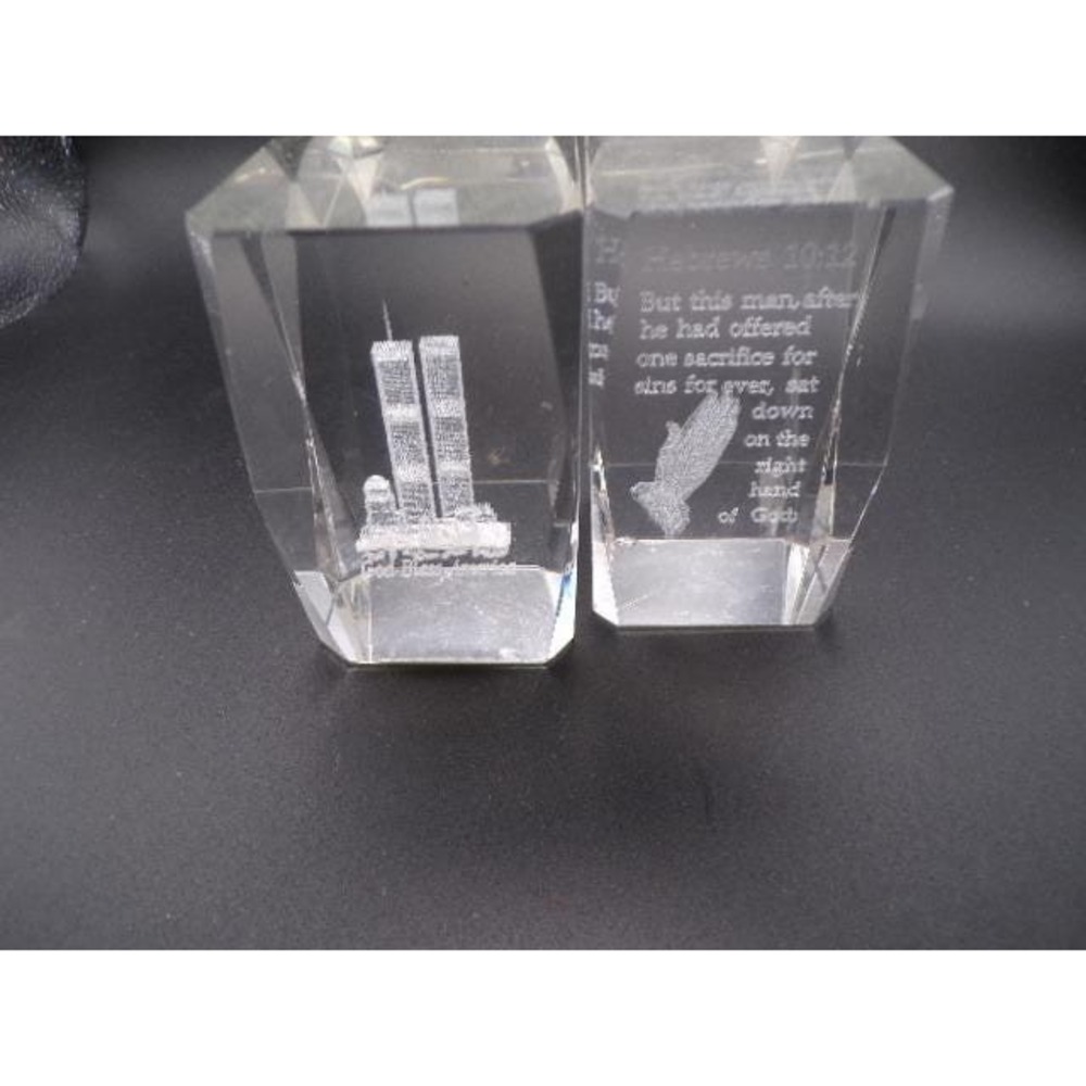 Crystal Glass Twin Towers Memorial Praying Hands Scripture Verse Paperweights